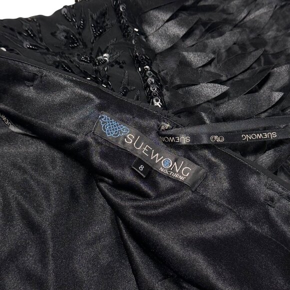 Sue Wong Cocktail Mini Dress Sz.8 Black Beaded Strapless Formal Event Glam - Picture 7 of 16